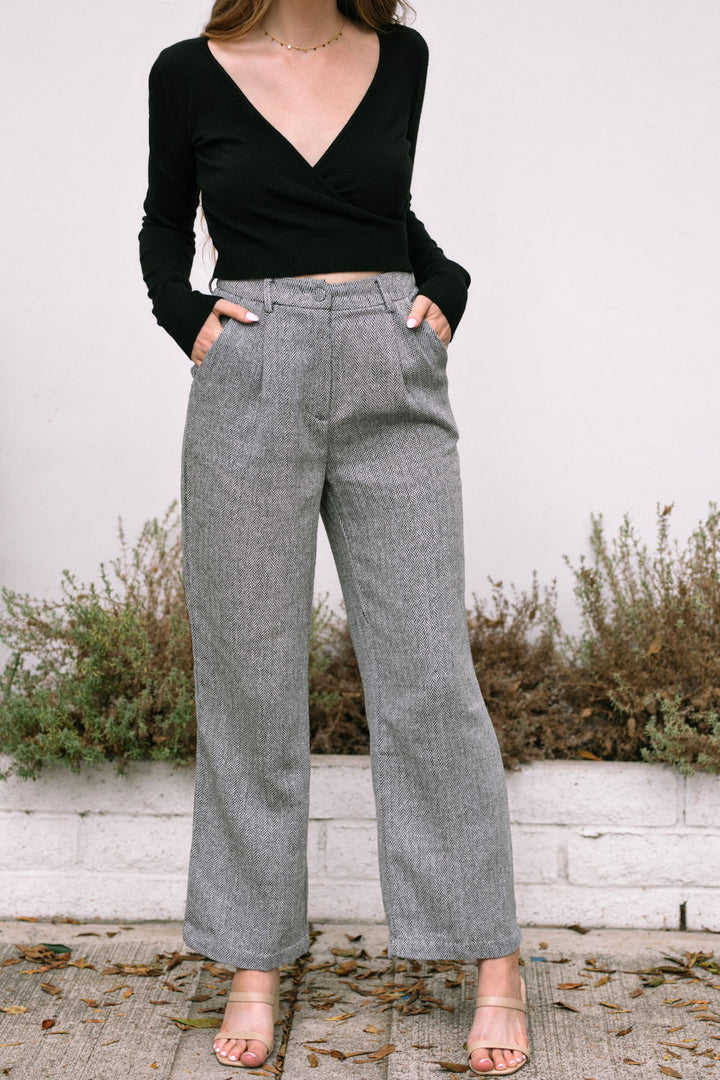 Abigail Herringbone Woven Trousers