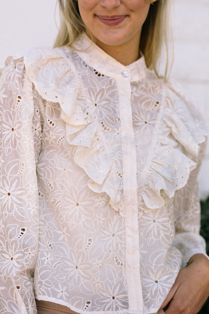 Mara Eyelet Ruffled Blouse