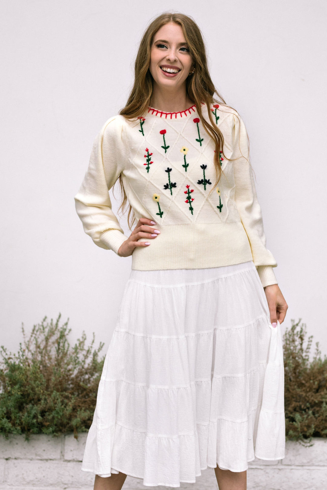 Magnolia Floral Embroidered Sweater