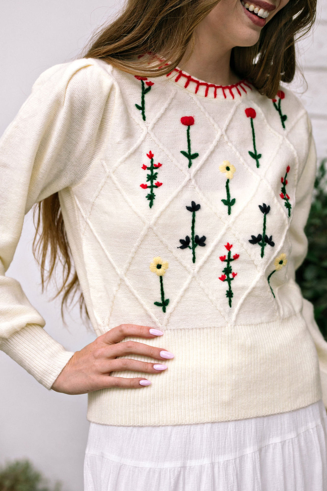 Magnolia Floral Embroidered Sweater