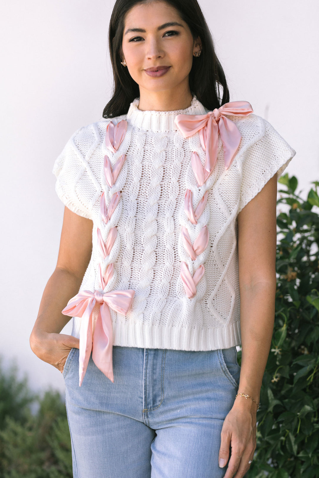 Martha Bow Cable Knit Top