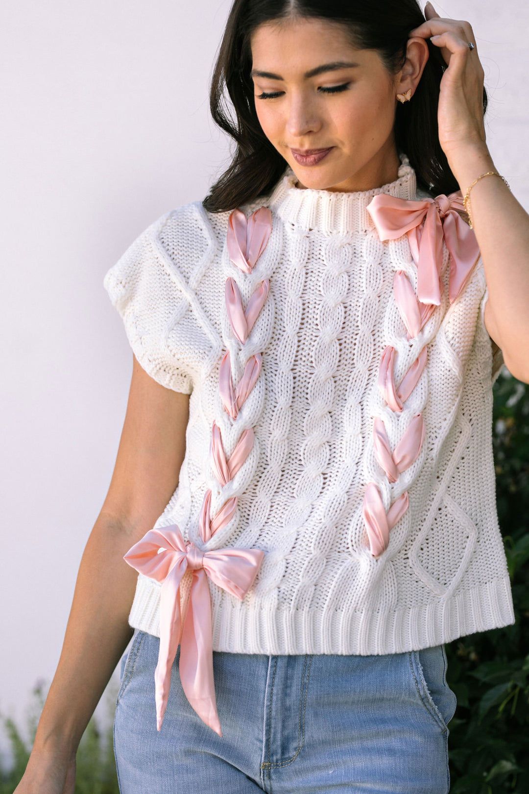 Martha Bow Cable Knit Top