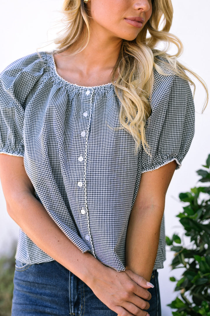 Salma Gingham Buttoned Top