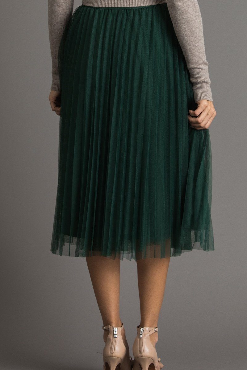 Vienna Green Pleated Tulle Midi Skirt Skirts Lucy Paris